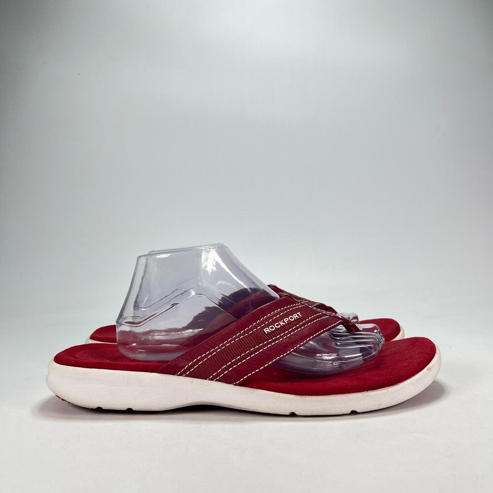 Rockport Get Your Kicks Red Leather Comfort Thong Flip Flop Sandals Mens Size 12
